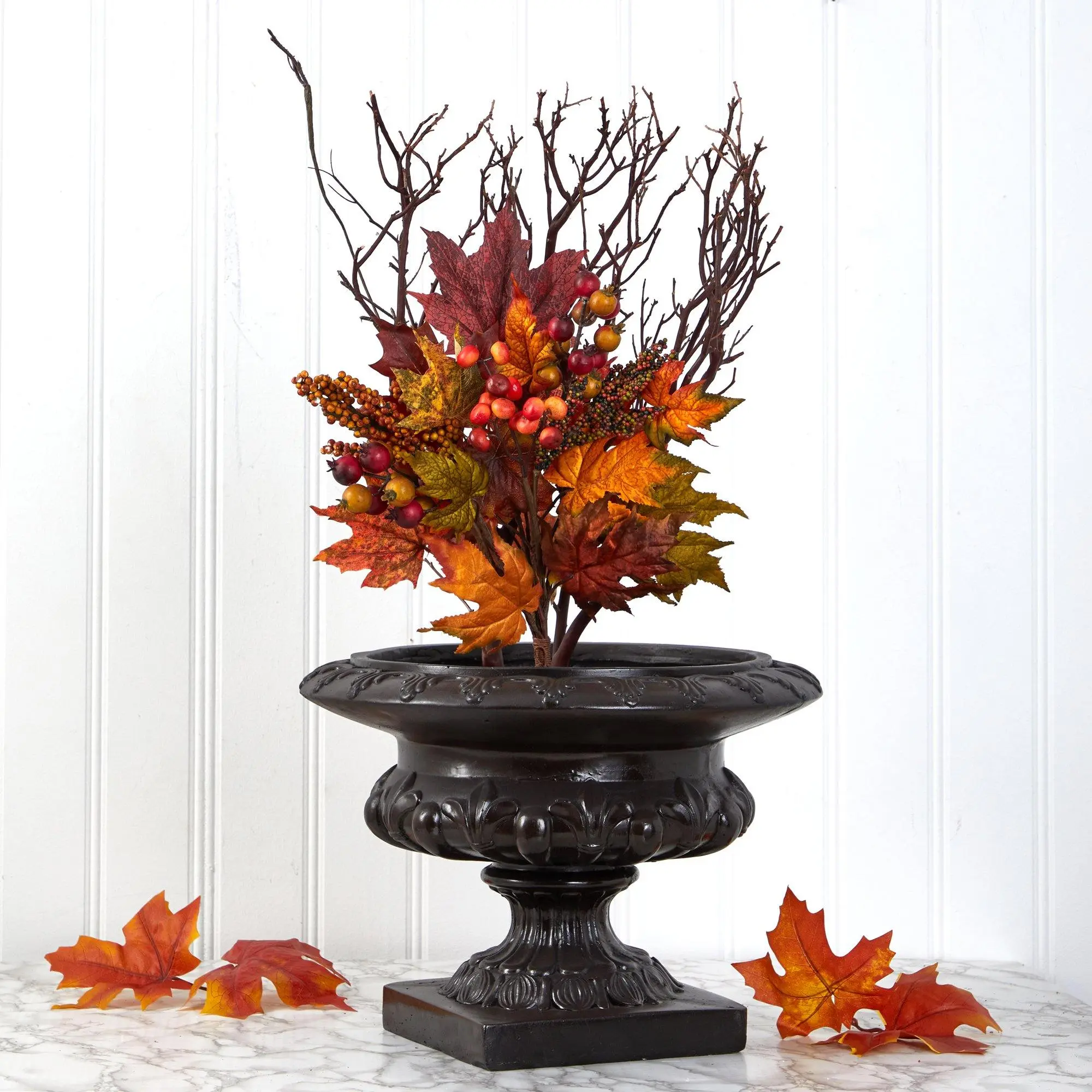20-in Vibrant Faux Flower Bouquets with Artificial Maple Leaves, Berries & Fruit Elements (Set of 3) - Fake Plants for Home Decor, Colorful Faux Flower Floral Home Supplies, Vibrant Faux Flowers