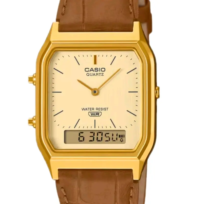 AQ230EGL-9A New Casio gold Vintage Ana/digi leather strap men' s watch "new style"