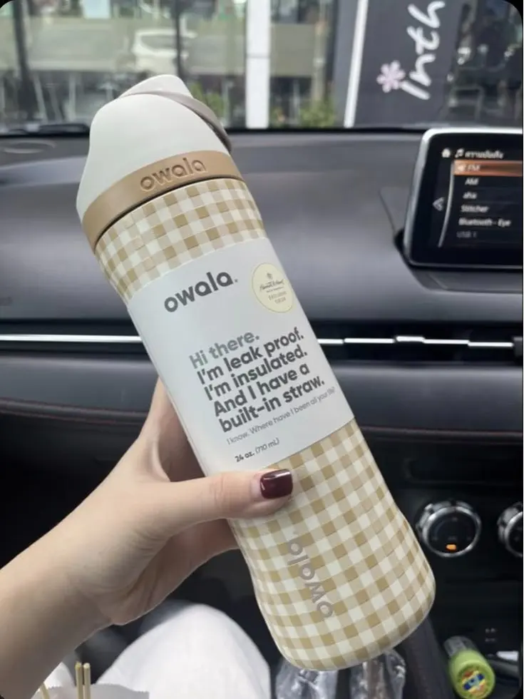 Owala FreeSip 24oz-32oz Gingham Insulated Water Bottle with Built-In Straw – Leakproof Stainless Steel Sports Bottle