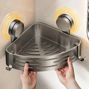 Space-Saving Suction Cup Bathroom Rack, Bathroom Accessories Organizer, No Drilling Required, Strong Triangle Shelf with Hooks, Suitable for Shower and Toilet Wall/tiles