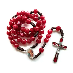 10mm Acrylic Bead Rosary Necklace Vintage Weave Catholic Religious for Cross Jes