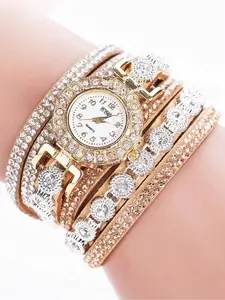 A rhinestone-decorated quartz watch, suitable for everyday wear.