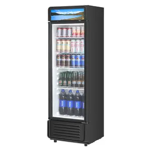 Summervibes VEVOR Commercial Merchandiser Refrigerator, 9.7 CU. FT Glass Door Display Refrigerator, Beverage Refrigerator Cooler Merchandiser with Adjustable Shelves, Soft LED Light, Customizable Lightbox, Black