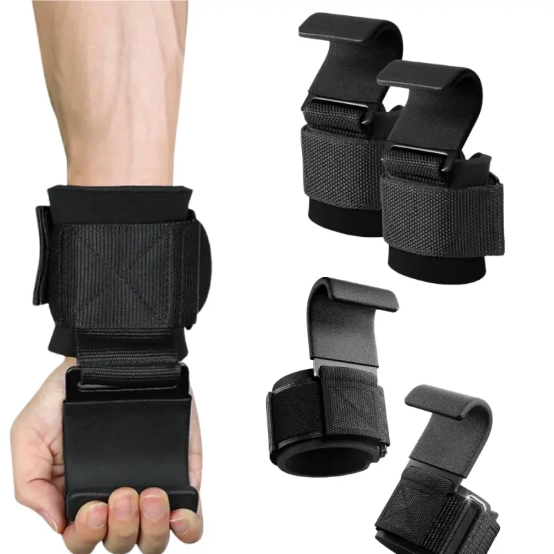 Lifting Hooks for Women and Men, Heavy Duty Coated Metal Grips with Padded Wrist Support for Workouts, Pull-ups & Powerlifting, Unisex, Forearm, Gym Power Training, Neoprene Pad, Padded Grips, Enhance Fitness Gym Power Training