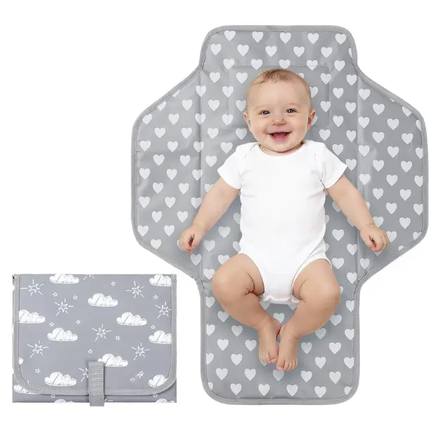 Mother's Day Baby Portable Changing Pad Travel - Waterproof Compact Diaper Changing Mat with Built-in Pillow - Lightweight & Foldable Changing Station, Newborn Shower Gifts, Baby Items
