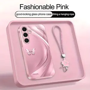 Suitable for [Galaxy S24 Plus] high-end women's phone case🥰，a beautiful four-leaf clover lanyard is included🍀，minimalist, sophisticated butterfly pattern，drop-resistant and fingerprint-resistant YM99