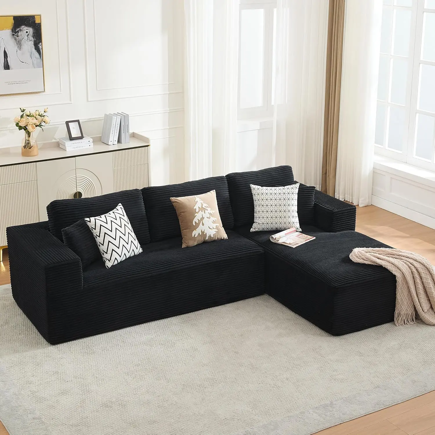 Black-3 Seater - Right Facing Chaise 