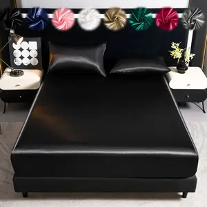 2/3Pcs Silky Satin Bed Sheet Set, Satin Bed Sheets, Dustproof Mattress Protector, Soft and Comfortable Fitted Sheet, Skin-Friendly & Breathable, Cooling & Smooth Mattress Cover, Silk-Like Bedding for Bedroom/Dorm, Multiple Sizes Available