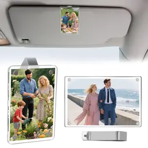 2-Pack Universal Car Sun Visor Photo Clips - Acrylic Snap-On Frames for 3.5x2.3 Inch Photos, Random Color, DIY Car Interior Decor, Ideal Gift for Displaying Family, Couple & Pet Memories