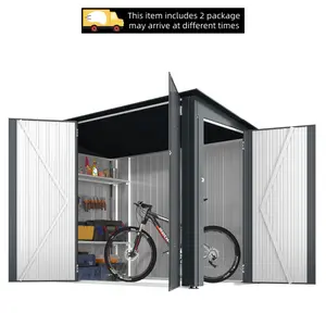 【2 Packages arrived at different times】YODOLLA Outdoor Bike Storage Shed Lean to, 4' x 7.5' Outdoor Horizontal Sheds & Outdoor Storage with Triple Lockable Door, Small Metal Storage Cabinet for Bicycles, Tools Storage for Garden Use