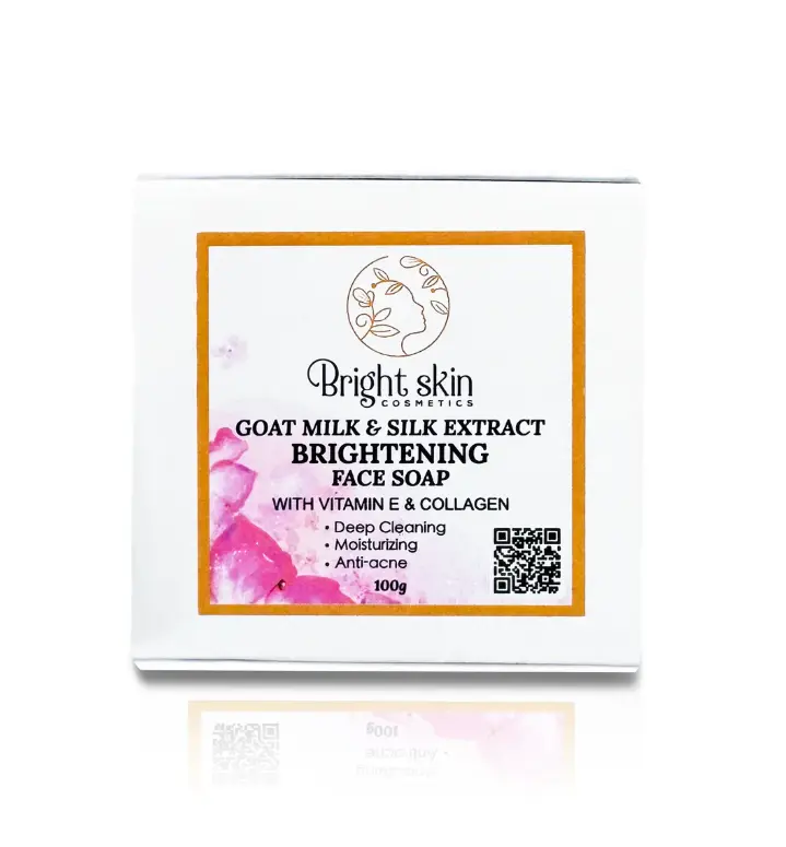 Bright Skin Cosmetics Brightening Gentle Solid Face Soap with Silk Extract & Goat Milk Extract - Daily Use Moisture Cleanser, Radiance Boost Solution for All Skin Types, Sudsy Bath & Shower Cleansing Product