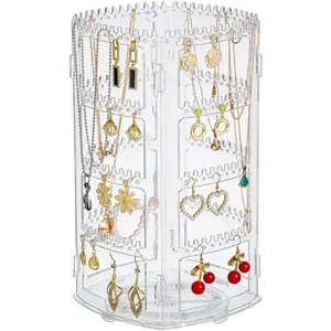 360° Rotating Jewellery Stand Organiser, Clear Display Earring Holder, 4 Tiers Jewellery Stand Necklace Stand Jewelry Dangle Earring Necklace Bracelet Display Rack Stand for Storage