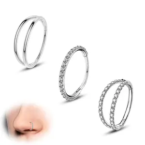 Oufer 3PCS Bundle 20G Hinged Segment Nose Hoop Ring For Women Daily Wear 316L Stainless Steel