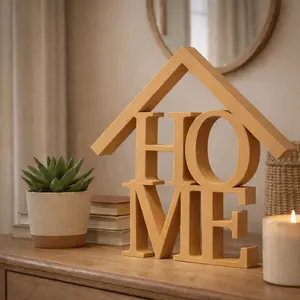 Modern Beige HOME Sign Decor, Minimalist House Shelf Accent, Cozy Entryway Table Accent