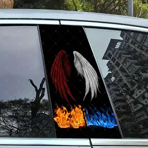 2pc Flame Wings Car B-Pillar Sticker, Car Decorative Sticker, Vinyl Material Protection Decal, Easy Peel & Stick, Sunproof Waterproof Weather Resistant Scratch-Resistant, Car Decoration Visual Enhancement