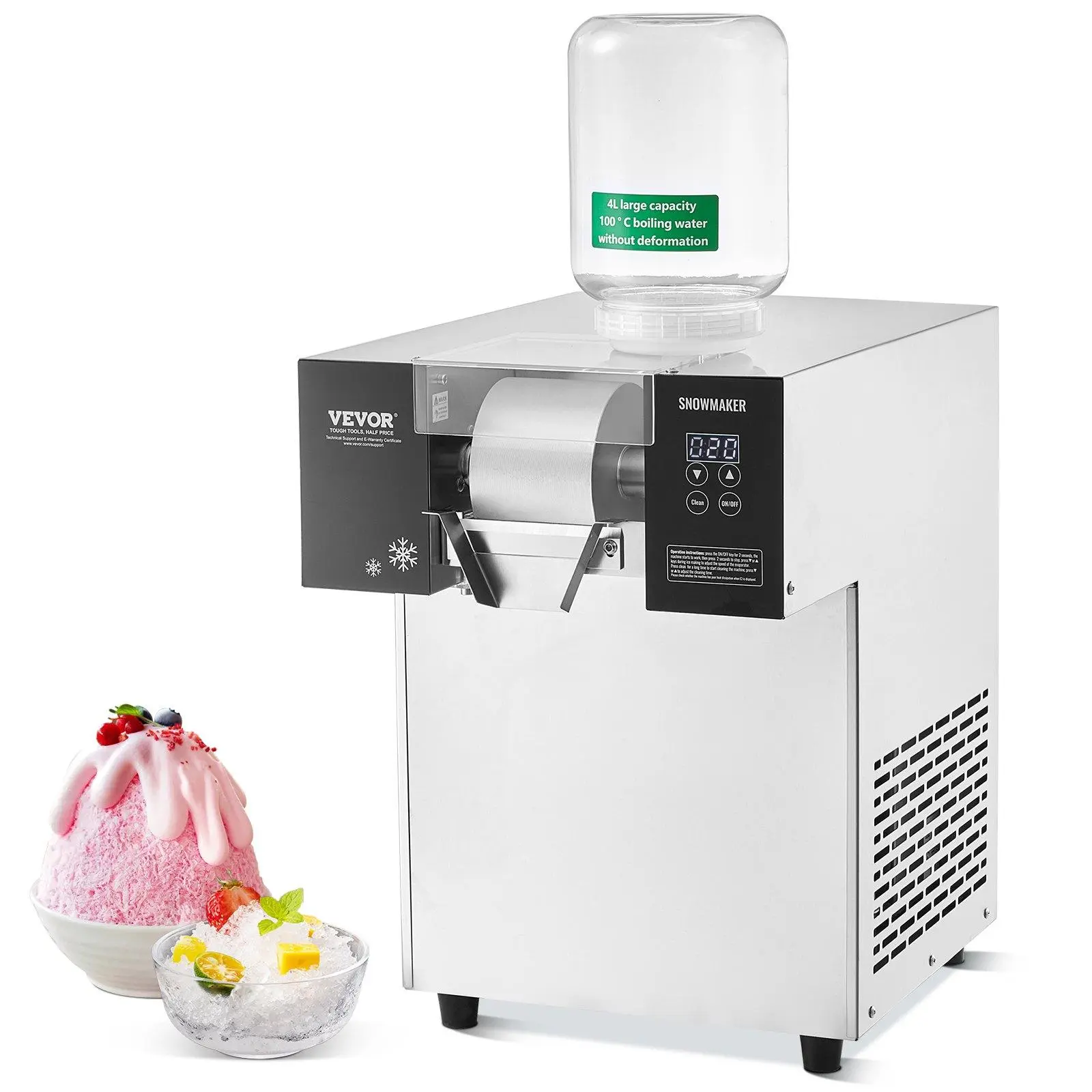 VEVOR Commercial Snowflake Ice Machine,  375LBS/24H Snowflake Ice Maker, Stainless Steel Ice Shaver Machine, Electric Snow Cone Maker, Air Cooling System for Rapid Heat Dissipation, for Bakery, Cafe
