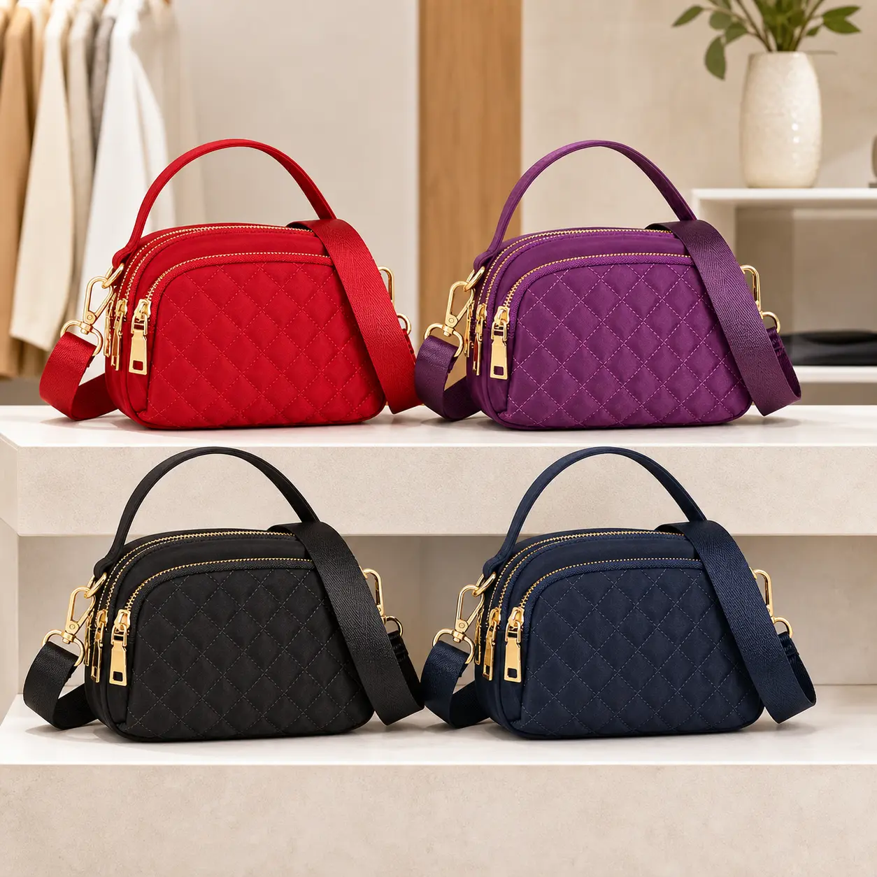 Women's Small Quilted Nylon Crossbody Bag - Home Supplies Storage Organizer, Lightweight Multi-Pocket Shoulders Bag with Adjustable Strap, Durable Dustproof Easy-to-Carry-All-Day Casual Handbag for Daily Wear, Travel
