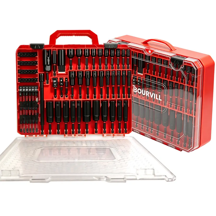 Bourvill 80-Pc Magnetic Nut Driver Kit, Metric & SAE CR-V Steel, Wing Nut Tool, Universal Socket, 1/4" Quick-Change Extension, Red Storage Case for Drill & Impact Use#summerfinds