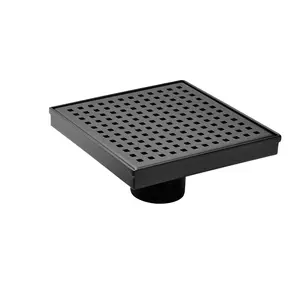 4" Square Shower Drain, Square Hole Pattern Shower Drain, Matte Black Polished 304 Stainless Steel Linear Drain with Levelingft & Hair Strainer