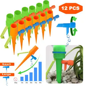12pcs, automatic watering dripper, adjustable control valve, stand type, suitable for indoor plants, garden plants, office plants, etc., ideal for automatic watering during vacations.