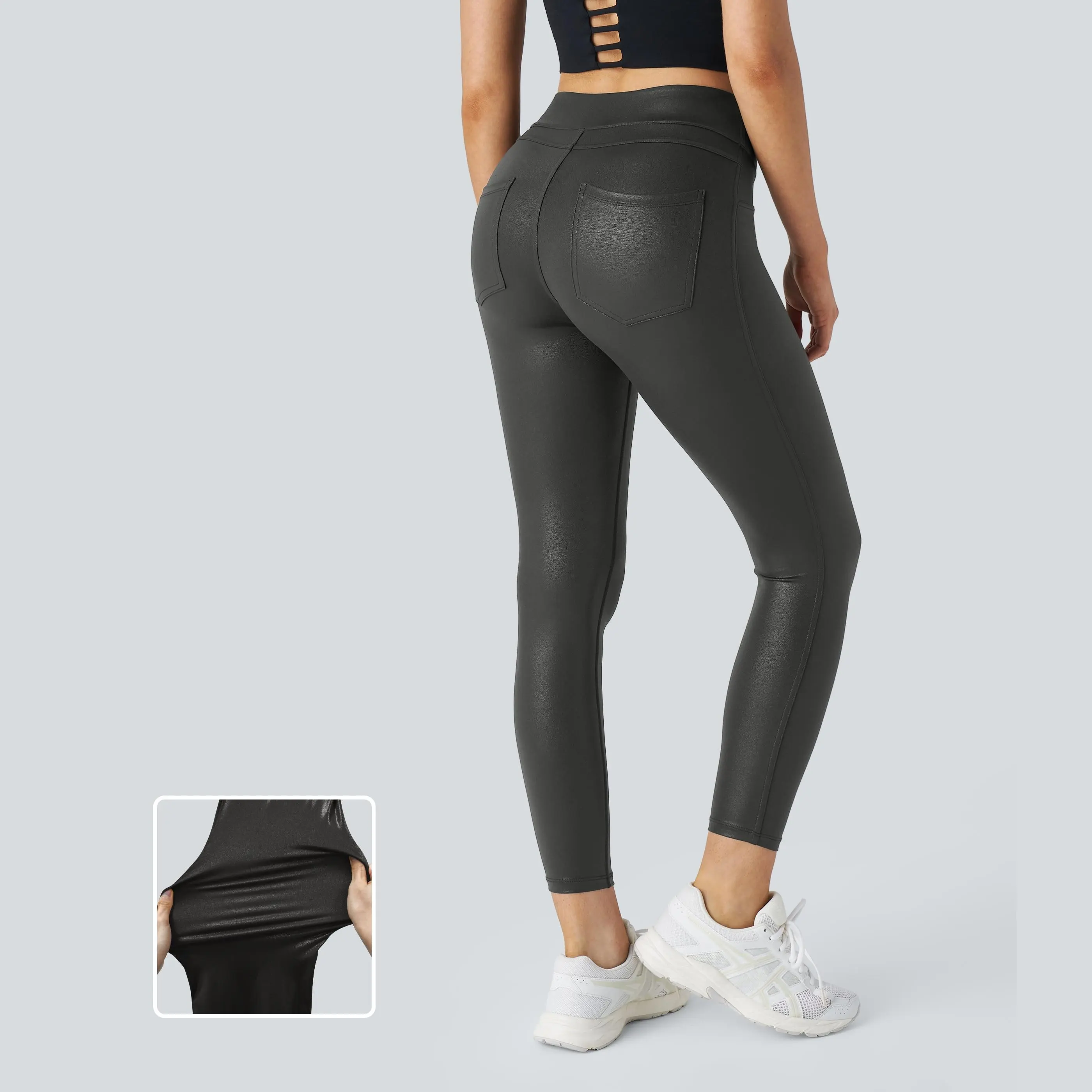 Halara Softlyzero Faux Leather High Waisted Back Side Pocket Work Leggings