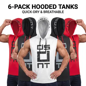 6-Pack Men's Sleeveless Hoodies - Quick Dry Gym Muscle Tank Tops for Bodybuilding & Workout