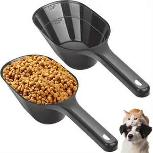 Pack of 2 dog food spoons, pet food spoons, 1/2 cup and 1 cup plastic pet food spoons with measuring line for dogs, puppies and cats
