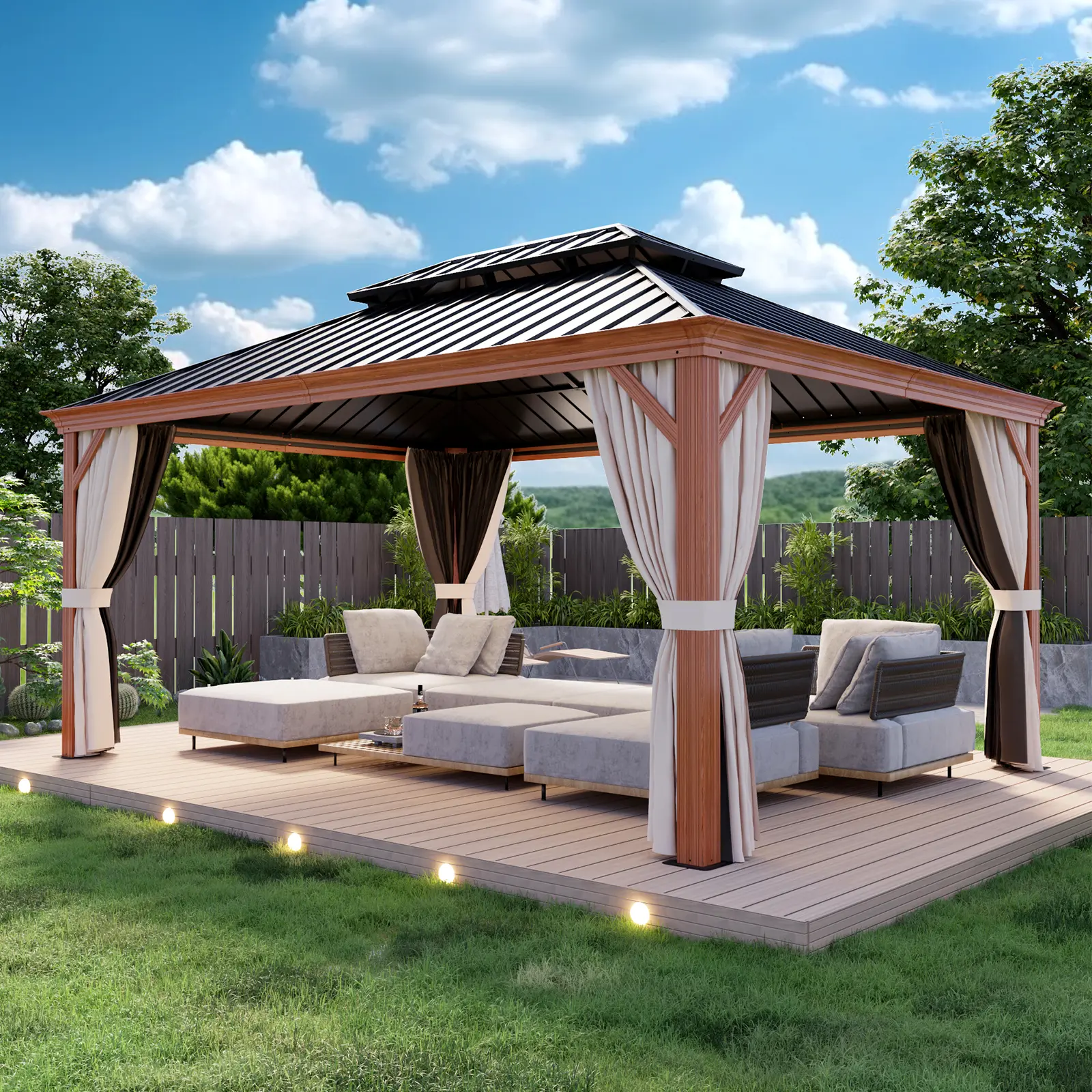 16 Ft. W x 12 Ft. D Steel Patio Gazebo, Hardtop Gazebo