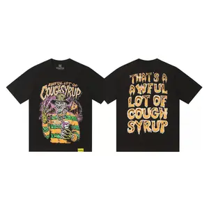 Oversized Bold Letter Mosaic Graphic Tee Unisex Streetwear, "That's a Awful Lot of Cough Syrup" Funny Statement Design with Playful Icon Motifs & Patchwork Typography, Casual Daily Fashion Top for Men Women Trendy Street Style Outfit