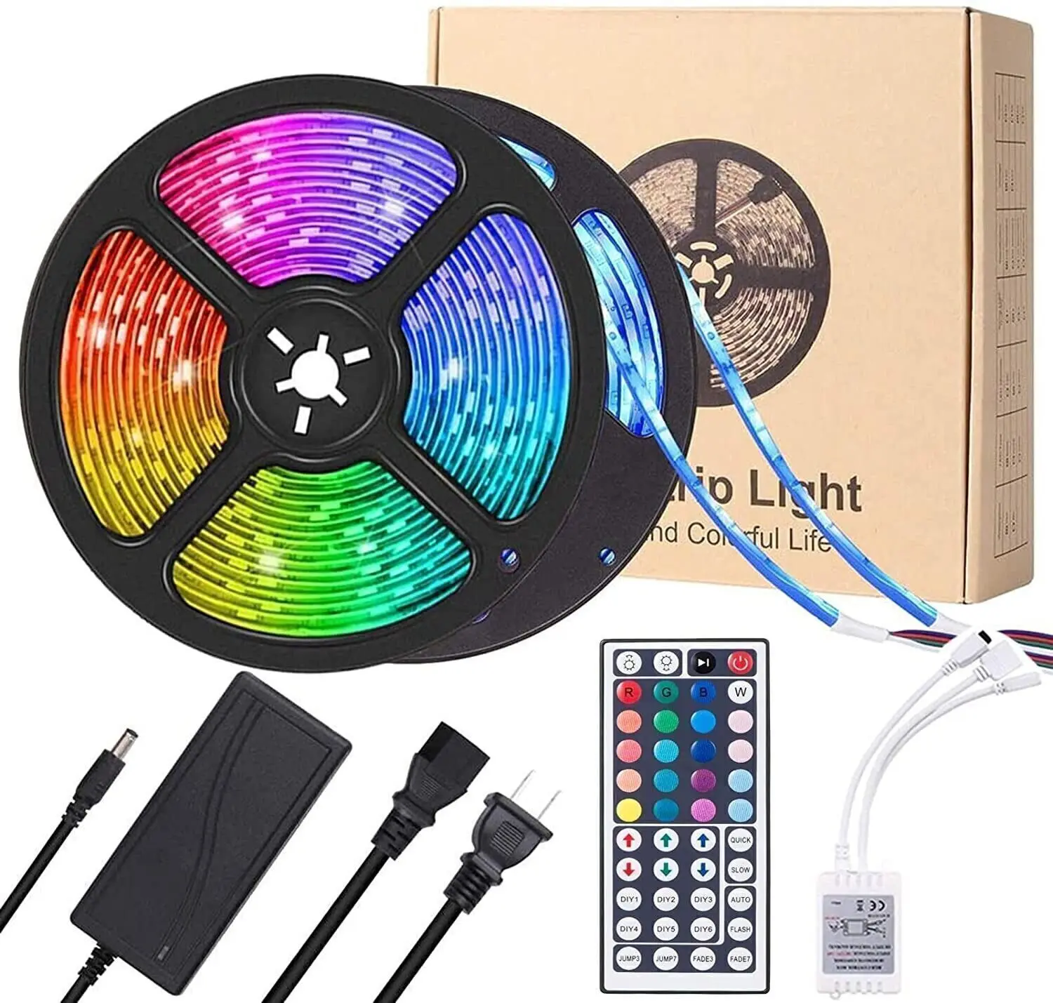 32ft Cuttable Flexible Tape DIY RGB Mix LED Lights - Plug-in, Remote Control Dimmable Color Light, Easy-Install Camping Tent Accessory, Decor for Bedroom