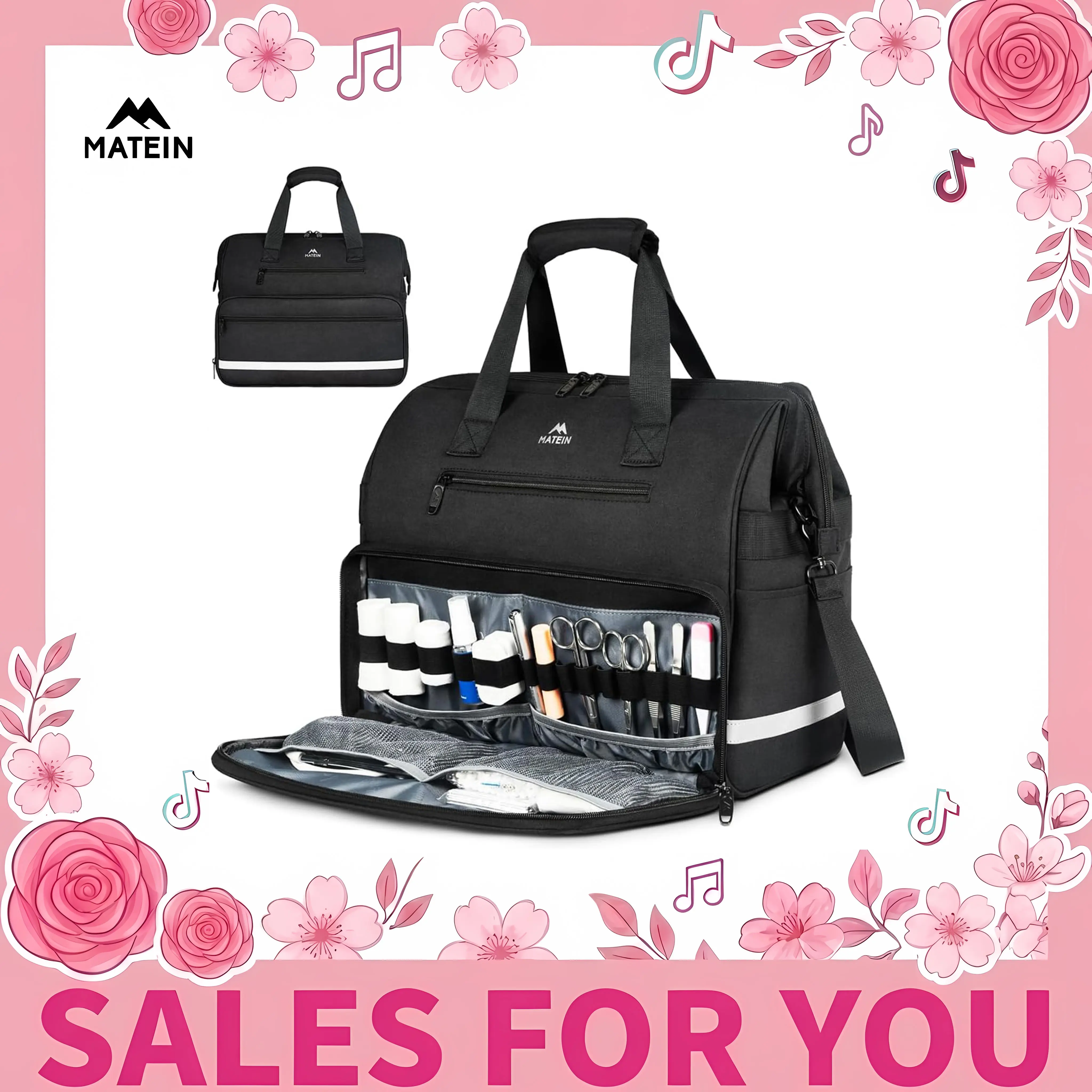 【Back To School】MATEIN Medical Bag, Large Water-Resistant First Aid Bags with Many Pocktets for Nursing, Portable Clinical Home Health Bag Doctor Bag Nurse Gifts for Home Visits, Health Care, Hospice, Black
