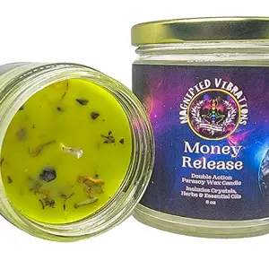 Money Release Double Action Handmade Ritual Candle | Bring Money Owed to You & Remove Money Blockages w/ Black Tourmaline & Magnetite Crystals | Made with Herbs & Essential Oils | Hoodoo, Voodoo, Wicca, Pagan