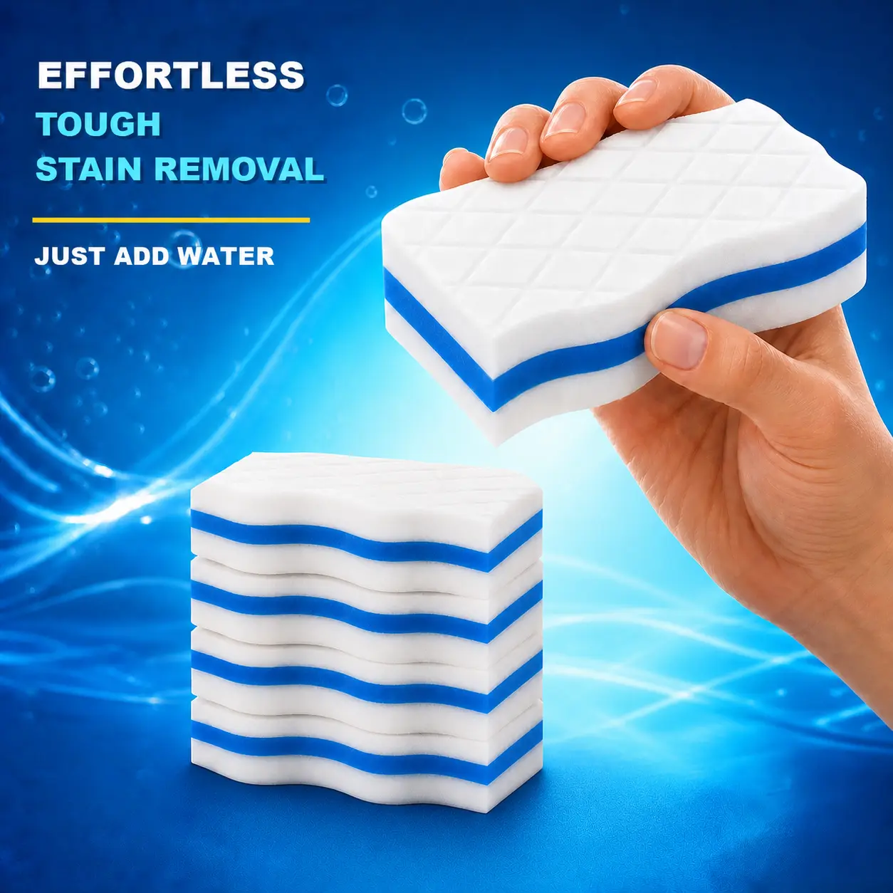 5-Pack Melamine Foam Wave Magic Eraser Sponges - 3cm Contoured Grip Cleaning Pads for Kitchen & Walls, Surface Scrubbing on Glass, Tile, Just Add Water