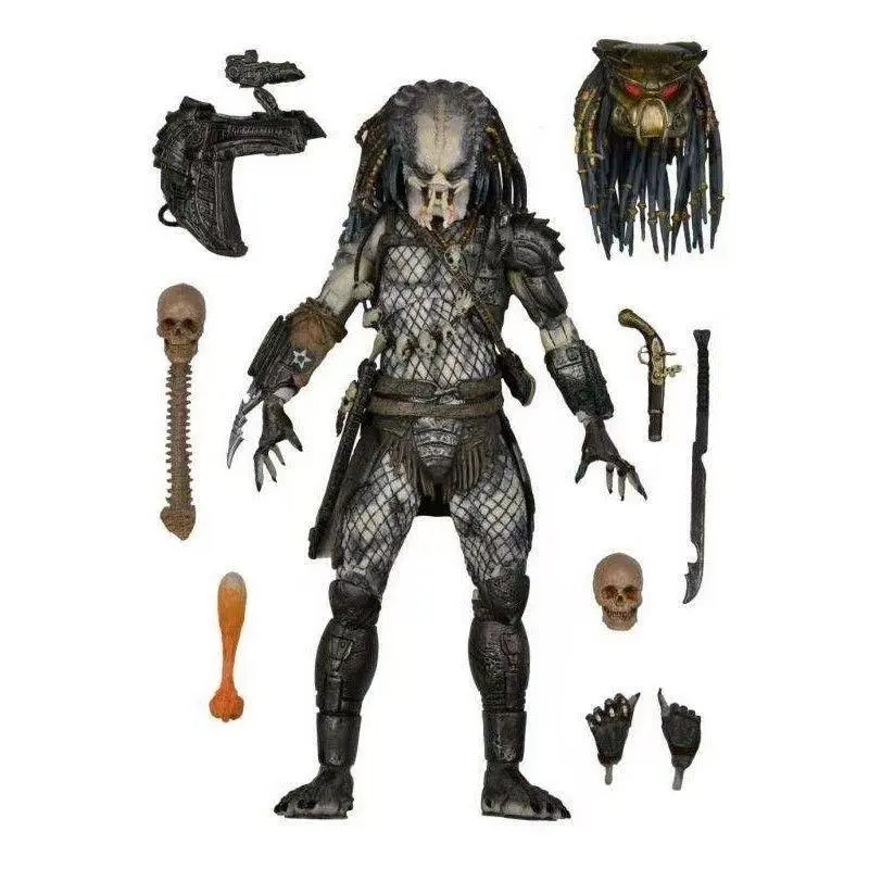 NECA Predator 2 Elder 7-in Poseable Articulated Humanoid Figure - Gray Back Leader, Skull Themed Movie Replica with Accessories, Desktop Decoration, Classic Figurines, Statues & Bobbleheads for Collectors