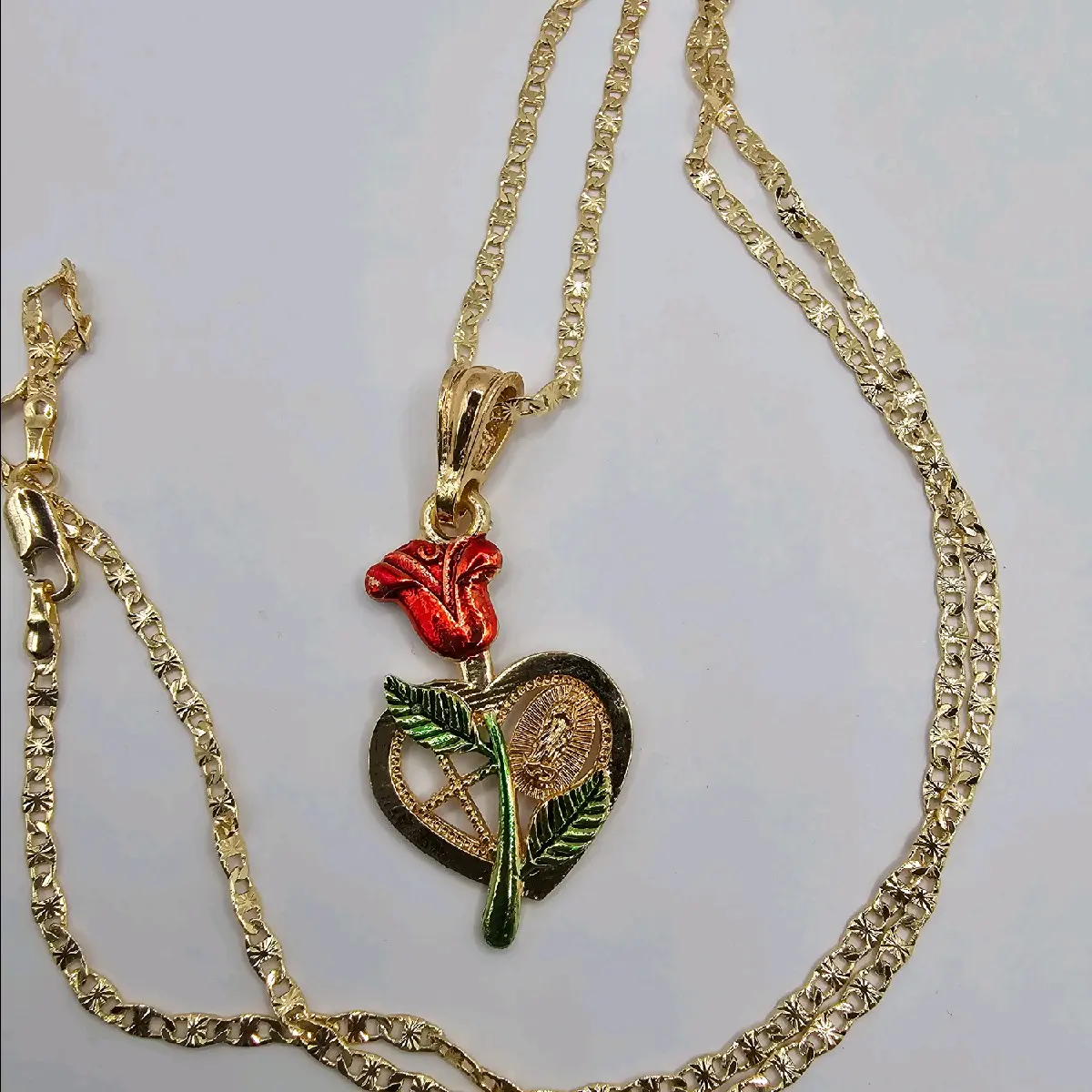 valentine's Day  necklace rose  virgin mary & cross  gold-plated