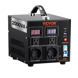 【FathersDayGift】 VEVOR Voltage Converter Transformer, 2000W, Heavy Duty Step Up/Down Transformer, Convert from 110 Volt to 220 Volt and  from 220 Volt to 110 Volt, with US Outlet EU Outlet 5V USB Port, CE Certified