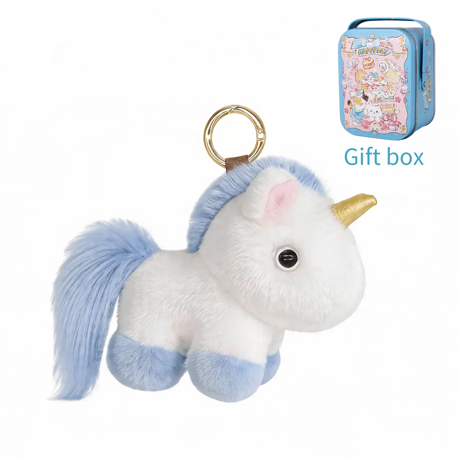 【BunnyLulu】Fluffy Unicorn Plush Keychain with Tin Box – Cute Bag Charm, Car & Bag Accessory, Birthday Gift for Girls, Friends & Kids