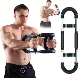 2025 Pro Adjustable Arm&Chest Muscle Trainer for Men-Detachable Stainless Fitness Tool With Blue Grips, Ideal for Beginners and Enthusiasts, Black, Strength Training Accessory |   Adjustable Resistance |   Anti-Slip Grips, Home Workout Equipment