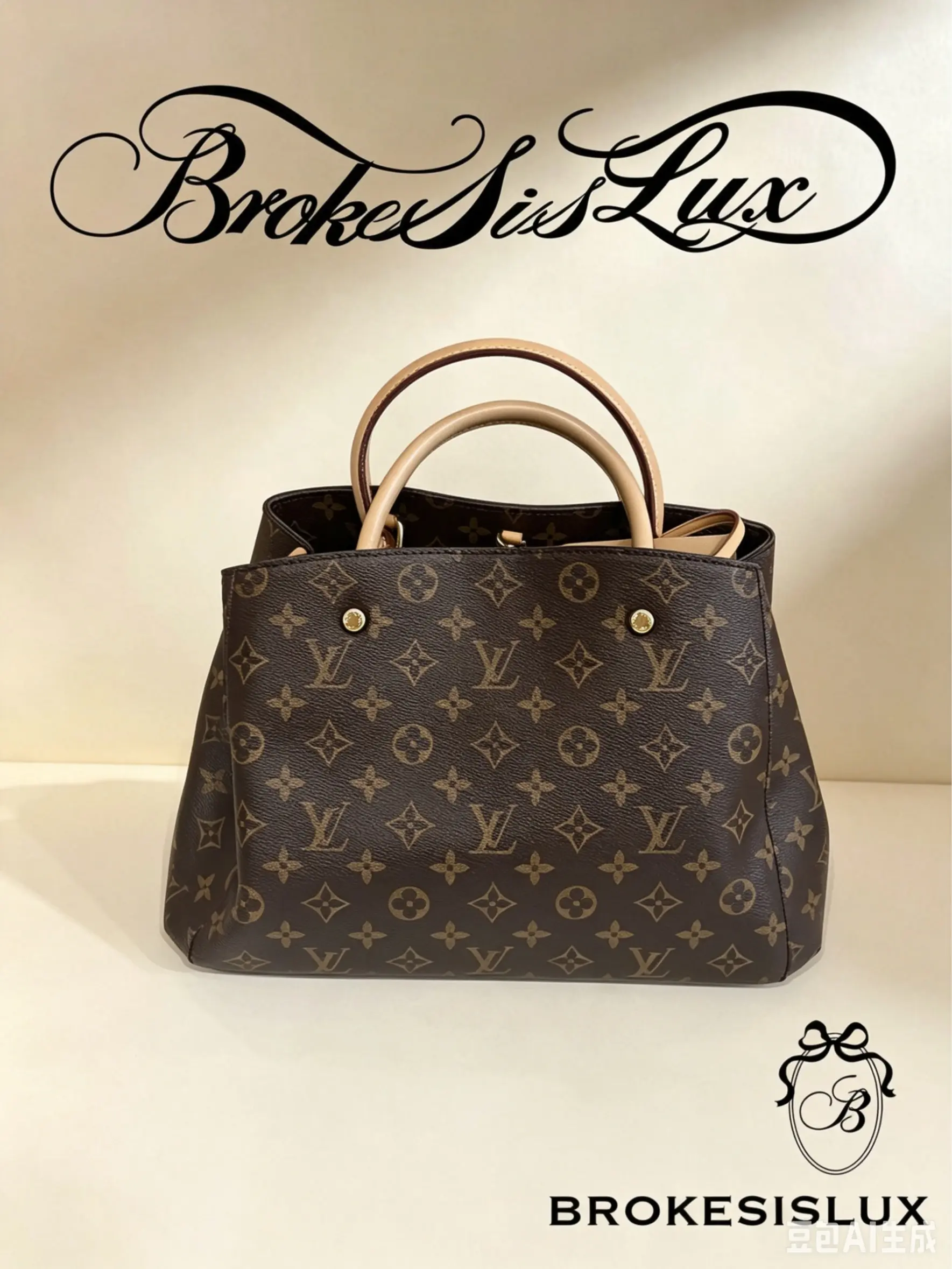 Pre-owned Louis Vuitton Monogram Montaigne MM Bag Gold, Double Top Handles, Flap, Crossbody Bag for Work & Everyday Use