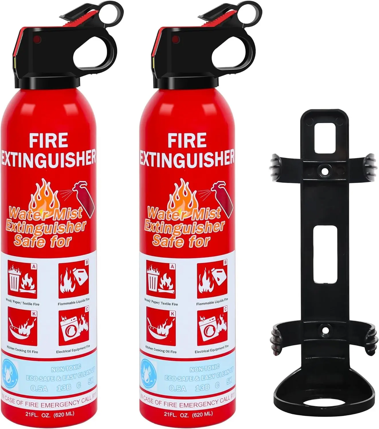 2-Pack Home Fire Extinguisher with Wall Mount, Portable A B C K Class Household Fire Extinguisher for Kitchen, House, Boat & Car, Non-Toxic, Anti-Re-Ignition & Easy Clean
