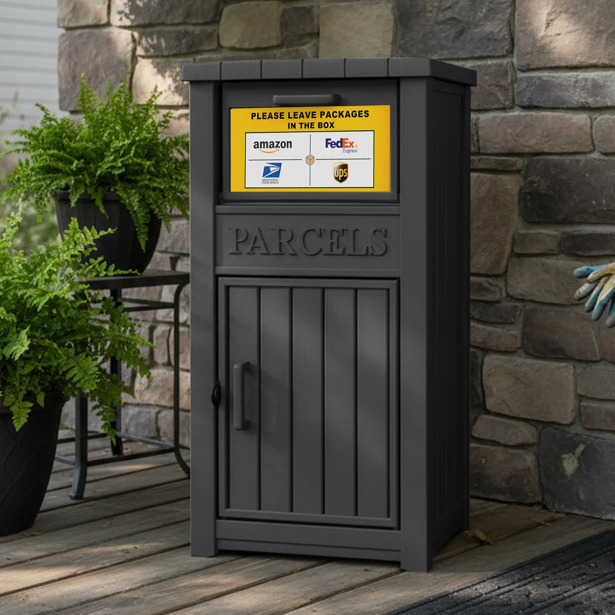 BIFANUO Lockable Plastic Outdoor Parcel Locker, Rectangular Organizer Storage Box with Anti-Theft Lock, Waterproof Drop Box for Porches, Versatile Usage for Residential Homes, Locks Against Theft