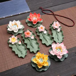 New ceramic lotus incense holder, lotus leaf and flower ceramic incense base, home incense decoration and gift