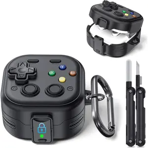 Secure Lock Case for Galaxy Buds 4 Pro Case and Buds 4 Case, Rugged Hard Shell with Cleaner Kit and Keychain for Men Boy Women, Funny Game Cover for Samsung Galaxy Buds 4/4 Pro 2026, Black