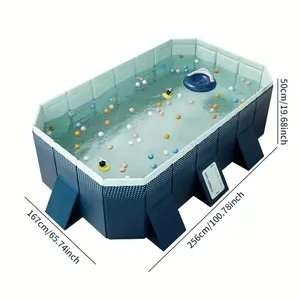 Above Ground Swimming Pool 8.7x5.7ft| No Inflation Needed Heavy Duty PVC Family Pool| Quick Setup & Drain Rectangular Backyard Pool (2.6m x 1.73m) Foldable Multipurpose Outdoor Pool