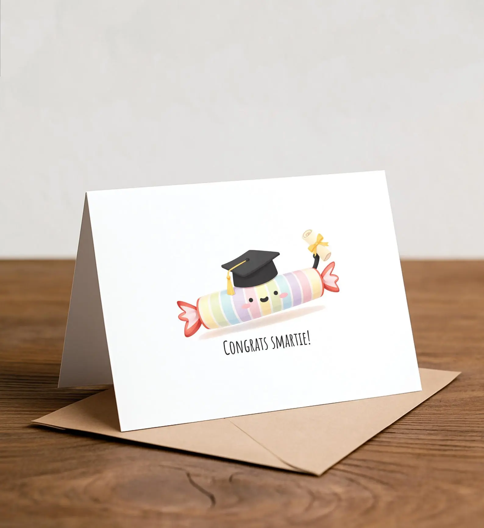 Congrats Smartie Graduation Greeting Card, Cute Candy Pun Grad Card, Class of 2026 Graduation Card, Funny High School College Graduate Gift Card with Envelope