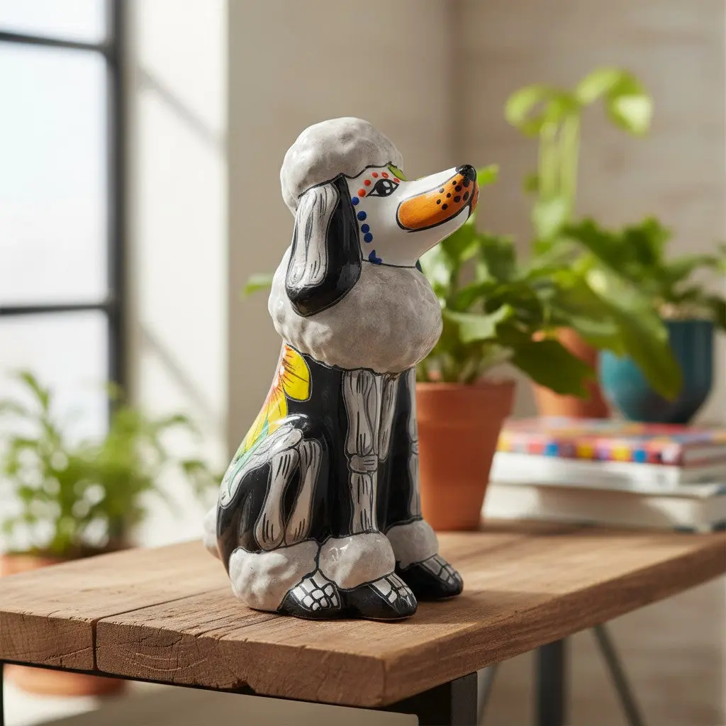 Talavera Poodle Statue | Day of the Dead Ceramic Art