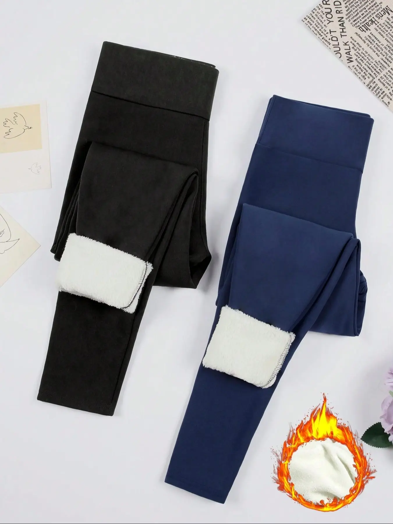 Women's Winter Fleece Lined Leggings, High Waist Warm Long Pants for Fitness Yoga Outdoor Hiking, Casual Daily Wear, Tight Leggings, Pack of 2, High Waisted Leggings