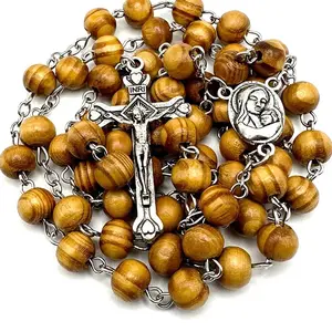 Olive Wood Rosary Beads(round)with Virgin Mary/ Holy Soil