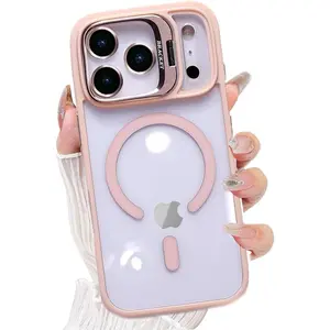 For iPhone 17 Pro Max 16 15 14 13 12 Pro Max Plus Magnetic Cases with Kickstand, [Compatible with MagSafe] Built in Stash Stand Clear Shockproof Soft Cover Camera Lens Protection Case for Phone