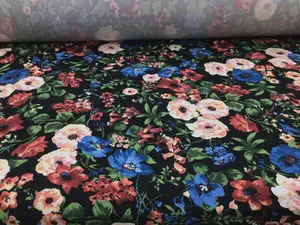 Double Brushed DTY Floral Spandex Stretch Apparel Fabric Black Red Blue L512